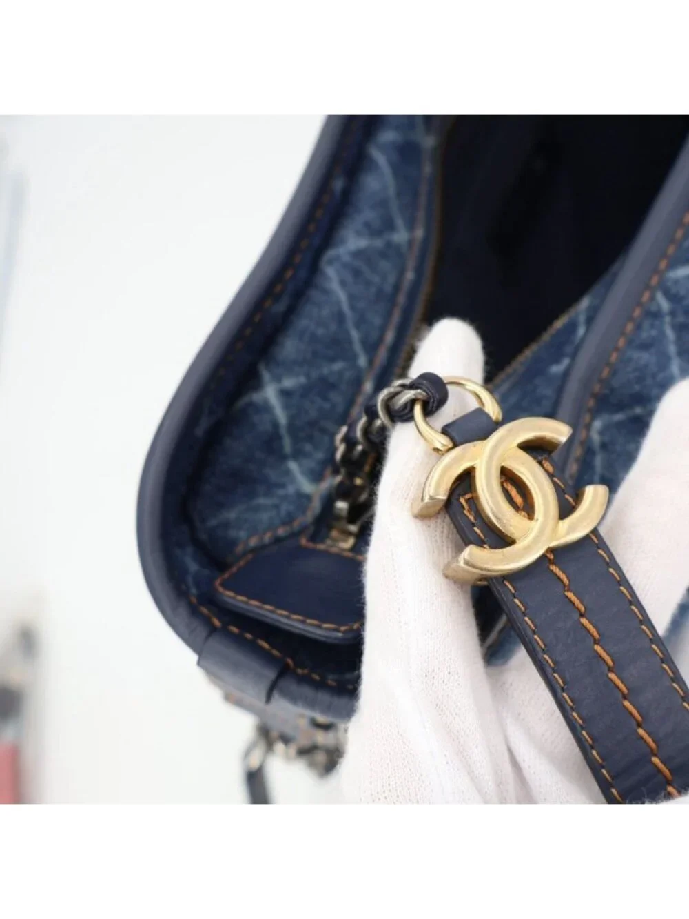 Chanel Gabriel Denim Xleather Chain Shoulder Bag Blue Gold